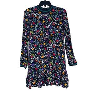 Zara Floral Mini Dress Size Small Cottagecore Y2K Ruffle Hem Striped Long Sleeve